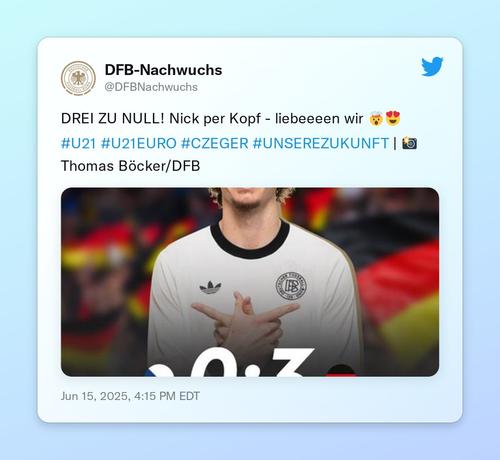 DREI ZU NULL! Nick per Kopf - liebeeeen wir 🤯😍

#U21 #U21EURO #CZEGER #UNSEREZUKUNFT | 📸 Thomas Böcker/DFB https://t.co/4E0F6sfA9P
