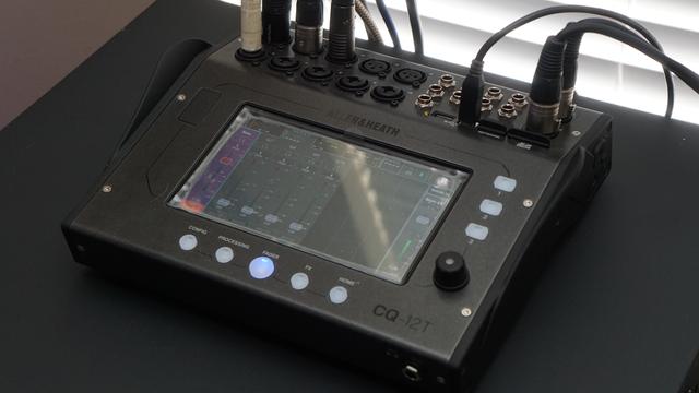 The Allen&Heath CQ-12T sitting on top of the audio rack.