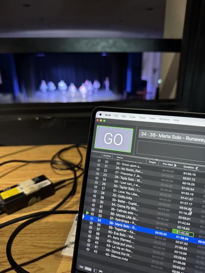 Picture of a partial QLab screen with a big GO button.