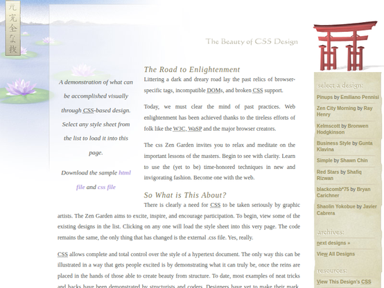Screenshot of csszengarden.com on July 27, 2005