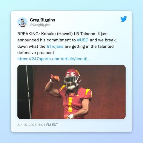 BREAKING: Kahuku (Hawaii) LB Talanoa Ili just announced his commitment to #USC and we break down what the #Trojans are getting in the talented defensive prospect https://t.co/CsQ3wBeM8k https://t.co/96nbdLU9LB