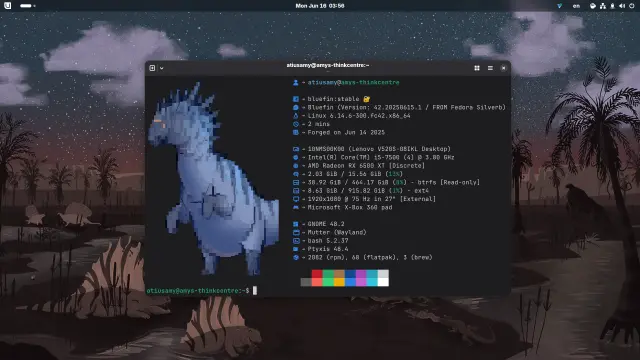 Fastfetch output screenshot

it has an Intel core i5 7500
16 GB of RAM
and RX 6500 XT