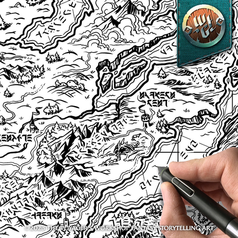 Closeup of the Map of the World being inked n Clip Paint Studio.