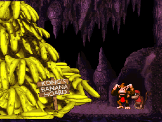 End game, Donkey Kong and Diddy Kong close to a pile of bananas