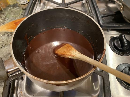 choco mix back in pot on stove