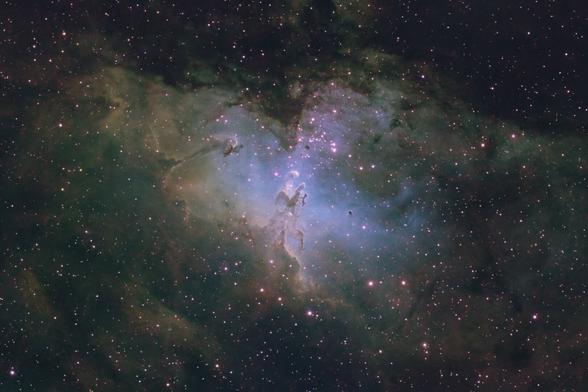 A smaller, cropped version of the same image, showcasing the center of the nebula and the large finger-like structure of gas and dust known as the "Pillars of Creation"