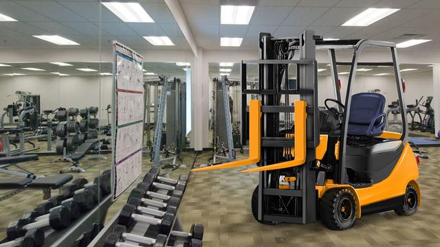 Forklift at a gym. Attempt #1.

Looks pretty good, but that is actually a mirror on the left, so there should be a reflection of the forklift, which exceeds my effort budget on this project.