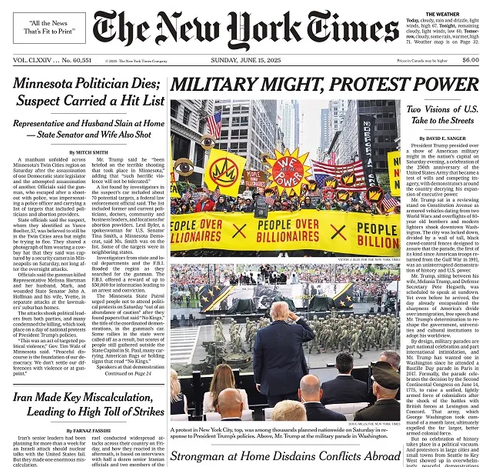 Front page Sunday New York Times.