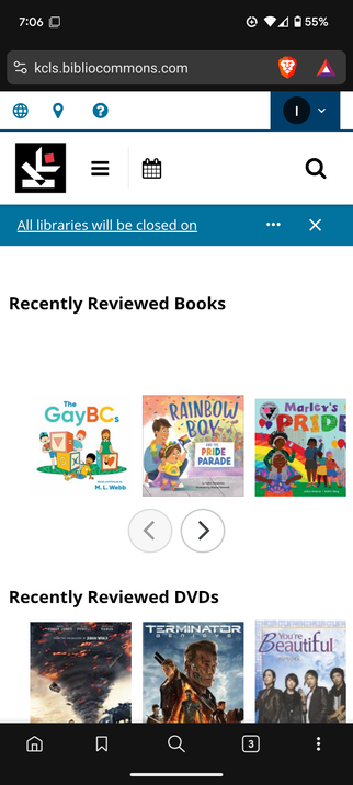 Screenshot of the King County Library System Website showing all the books in the Recently Reviewed section being review bombed.