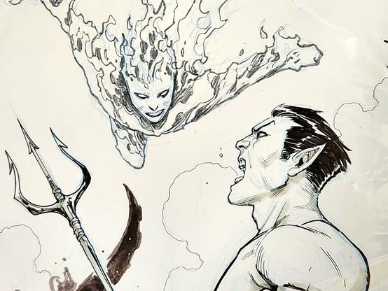 Namor vs. the original Human Torch
art by Ario Anindito
Close-up photo of faces