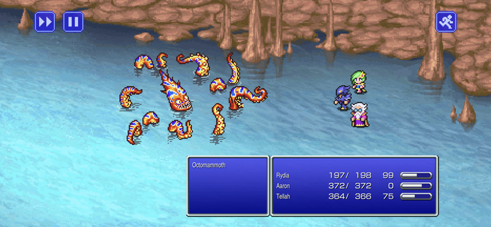 The scene takes place on a rocky shore where several creatures, resembling turtles, are interacting with the main character. The landscape is rugged, with water and muddy areas visible. The main character is at the bottom of the screen, while the enemies or creatures are spread out around them. Theres an HP bar showing the health of one of the characters.