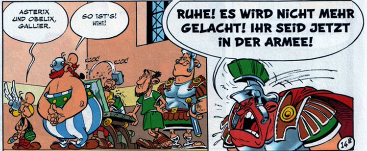 Asterix und Obelix lassen sich bei der römischen Armee registrieren.