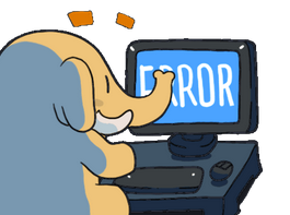 Fragment grafiki przestawiającej mastodonta przed ekranem z napisem Error