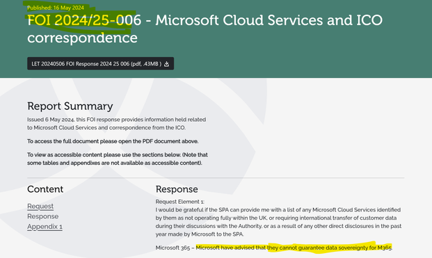Microsoft 365 – Microsoft have advised that they cannot guarantee data sovereignty for M365....FOI-Request Scottish Police