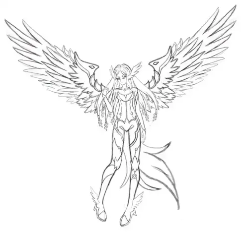 Second sketch of concept character with half human and half bird hybrid