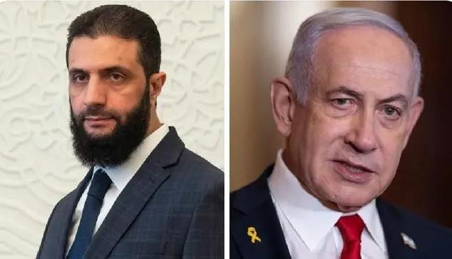 In foto il presidente siriano Ahmedal-Sharaa e il presidente israeliano Netanyahu