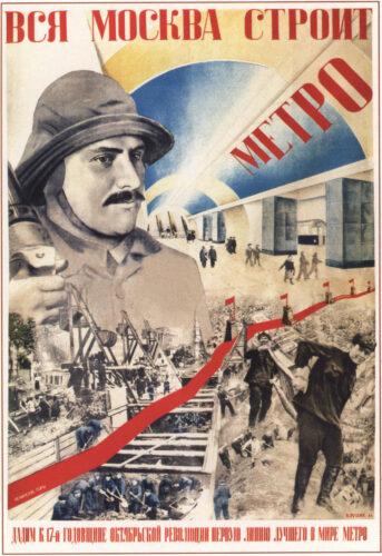 „Ganz Moskau baut eine Metro“ Plakat von Gustav Klucis