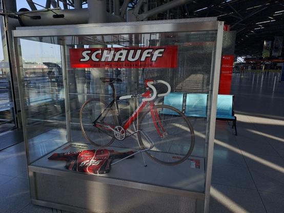 A road bike by Schauff, a local manufacturer, in a showcase.