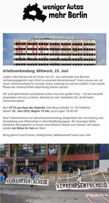 Weniger Autos mehr Berlin, urteilsverkündung des Berliner verfassungsgerichts am 25.06,...