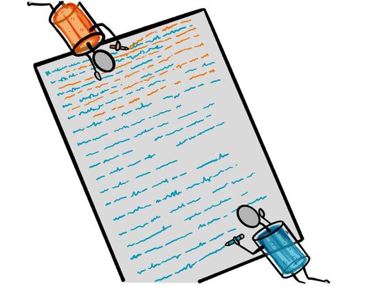 One Person writes a document, while another person overwrites it simultanously.
