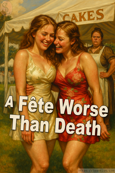 Two beautiful débutantes whisper mischievously to each other, while being watched by a stern baker!