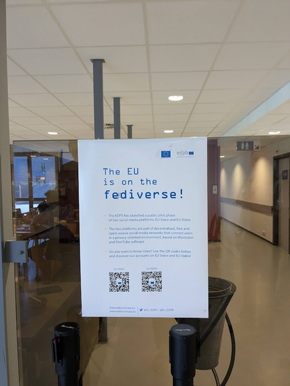 poster saying "the EU is on the fediverse!" with two social media platforms; EU voice and EU video