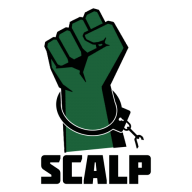 A green fist in a hancuff With SCALP Written below.