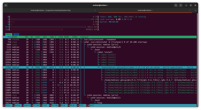 Compilation de SimpleX sur Librem5 suivi via HTOP