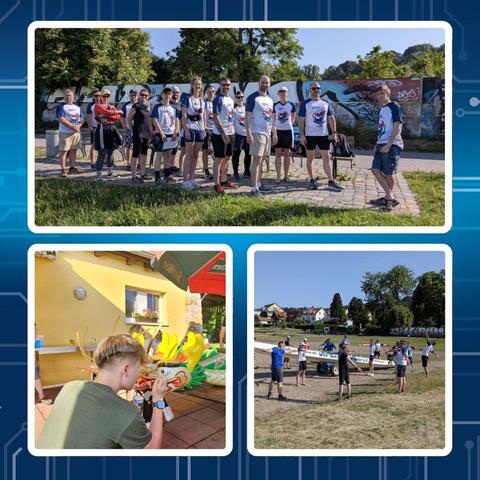 Team IBH IT-Service in den Trikots der Blue Dragons, anmalen des Drachen-Festival -Drachens