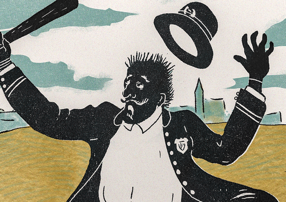 Détail d'une illustration vintage avec un policier qui s'enfuit en courant