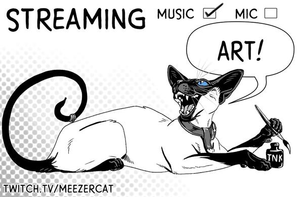 Siamese cat saying art with streaming info