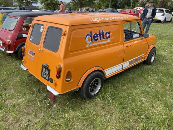 Engine bay stickers for #ClassicMini is our game on #MiniMonday, like for this Donald Trump coloured #MiniVan - http://miniphernalia.co.uk