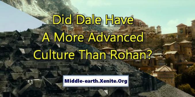 An image of the city of Dale from 'The Hobbit' diagonally overlaid upon an image of Edoras from 'The Lord of the Rings' under the words 'Did Dale Have A More Advanced Culture Than Rohan?'