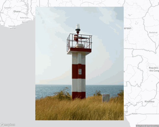 A photo of a lighthouse from the linked website, overlaid on a cropped world map where it's located.