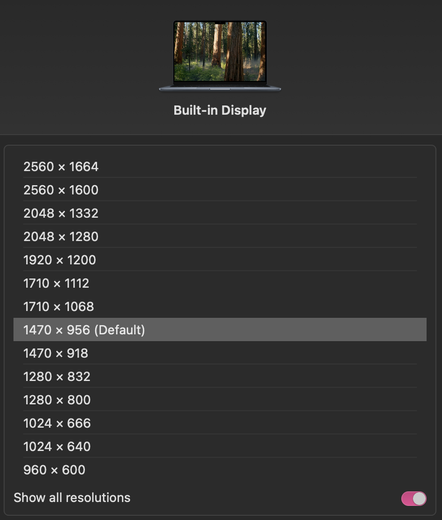 screenshot of macos resolution window
