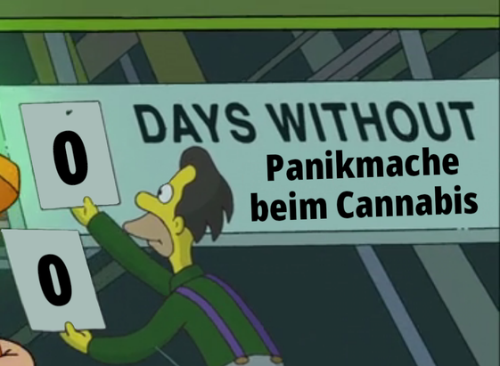 Lenny von den Simpsons wechselt gerate von einer analogen Anzeigetafel die Zahl 0 gegen eine andere 0

Tafel beschriftet mit "Day without Panikmache beim Cannabis"