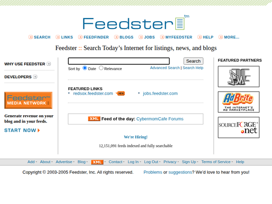 Screenshot of feedster.com on August 04, 2005