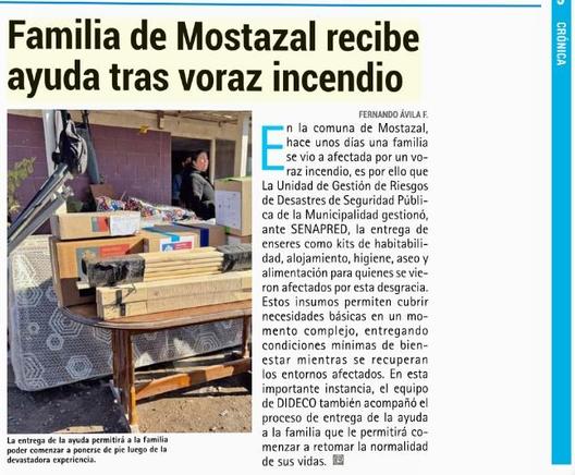familia de Mostazal recibe ayuda tras voraz incendio (Fdo Avila)