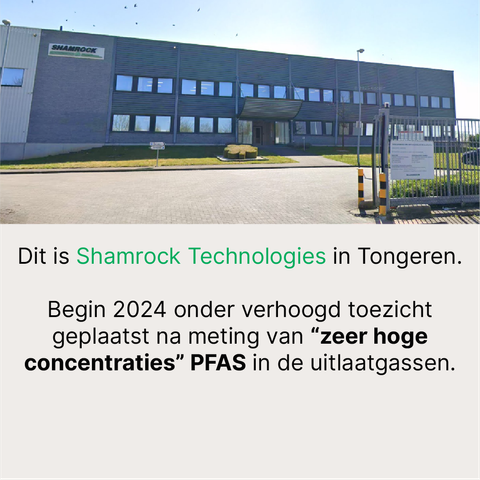 Dit is Shamrock Technologies in Tongeren.

Begin 2024 onder verhoogd toezicht geplaatst na meting van “zeer hoge concentraties” PFAS in de uitlaatgassen.