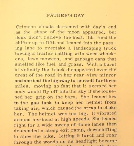 First page of the chapbook for Father's Day by Sefton Eisenhart. The page shows a slightly rougher font due to being typeset with an IBM Executive electric typewriter. It's more polished than 99% of typewriter text: proportional fonts and justified paragraphs.