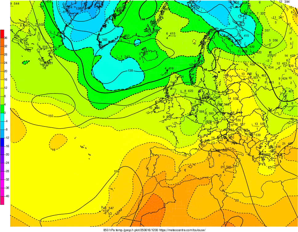 Analyse en altitude de la sitation météo en Europe ce jour.