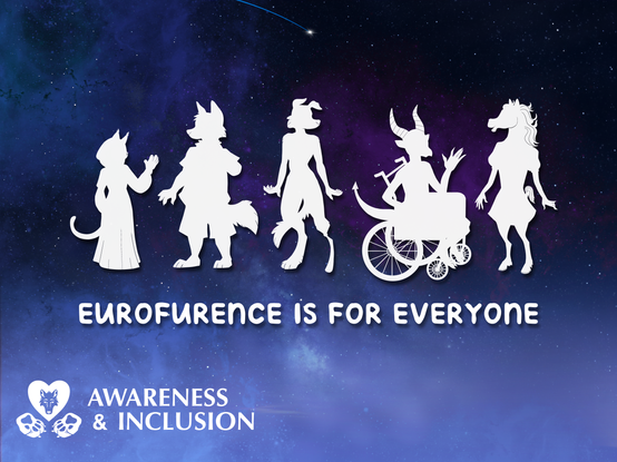 Depicted are the different logos of the Awareness and Inclusion Department. 
Showcasing anthropomorphic characters of different species, body shapes and heights, both visibly disabled and able-bodied
Artwork by @MaltiDoesArt