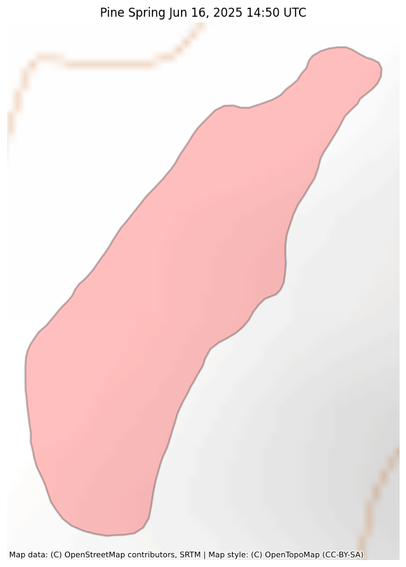 Visual map representation of the Pine Spring wildfire, showing the perimeters of the 4.394883491574861 acre fire on a map.