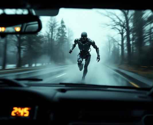 A robot is coming head-on to your car!