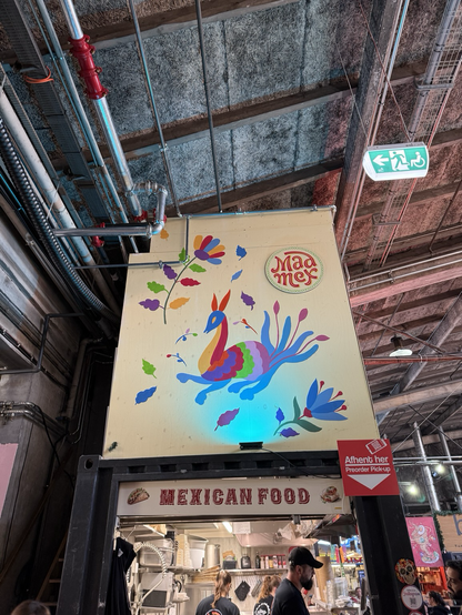 ‘Mad Mex’ Mexican food stall in Aarhus street food market with a bright coloured wall with animal artwork