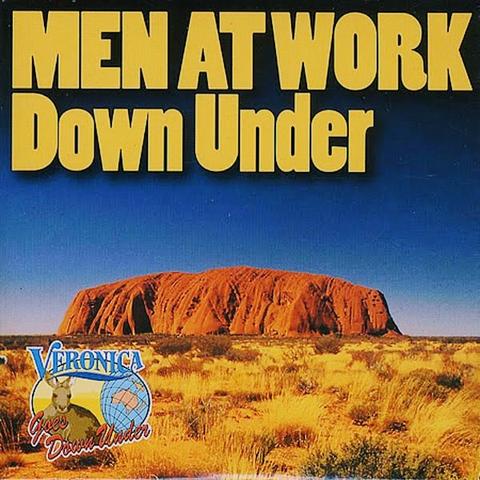 Single-Cover von Men At Work - Down Under mit dem Ayers Rock als Motiv.