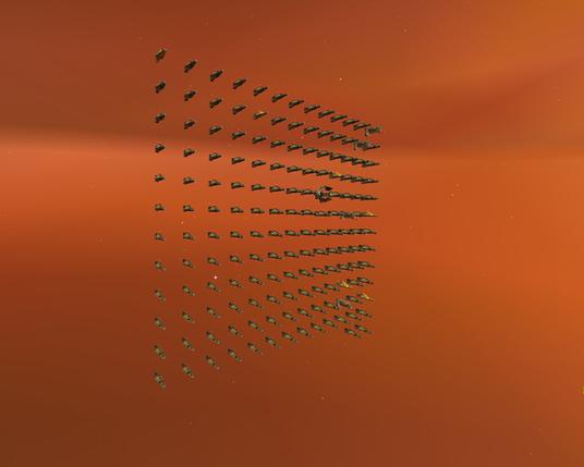 ENG: A literal wall of Ion Cannon Frigates in Homeworld 1 (most of them black Taiidan ones stolen from the enemy).
 
DE: Eine buchstäbliche Wand von Ionenkanonen-Fregatten in Homeworld 1 (die meisten davon schwarze taiidanische, die vom Feind gestohlen wurden).