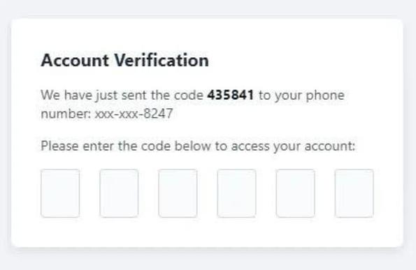 An account verification page. The message reads:

we have just send the code 435841 to your phone number. Please enter the code below.