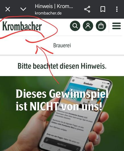 Offizieller Warnhinweis von Krombacher bzgl Kühlbox Gewinnspiel