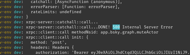 The internal server error text found by the server didn't originate in the @atproto/... codebase